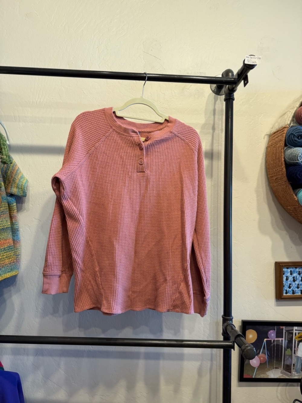 Old Navy Pink Waffle Knit Long-Sleeve Henley